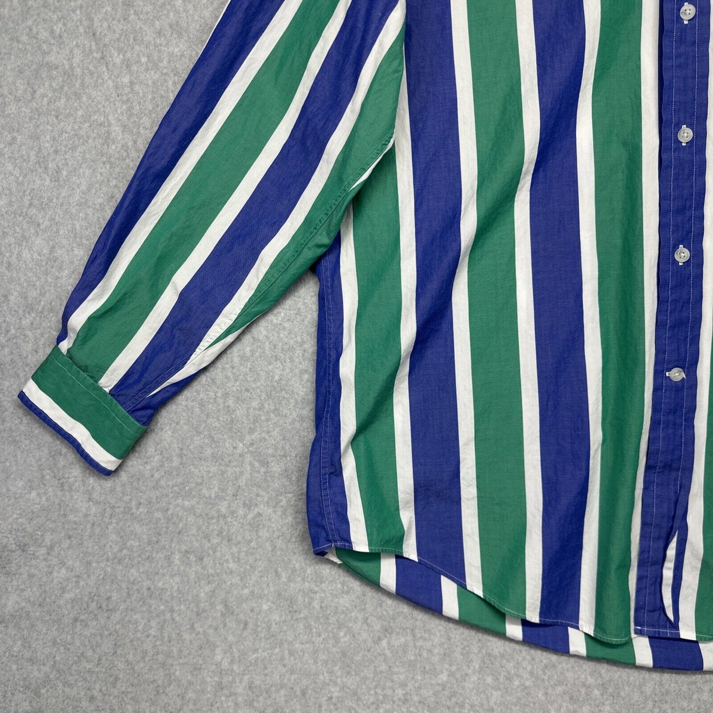 Faconnable Men’s Green Blue Striped Button Up Long Sleeve Dress Shirt (XL)