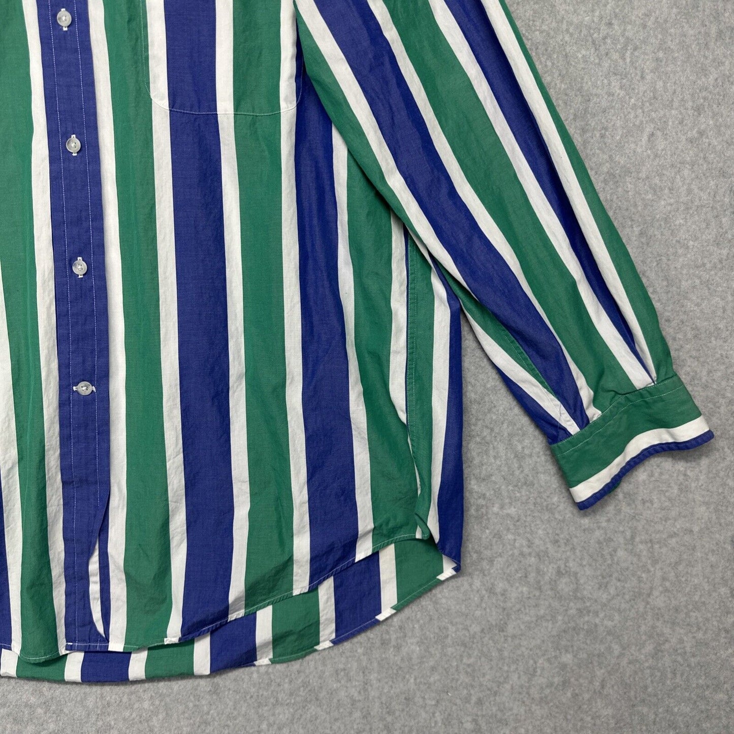 Faconnable Men’s Green Blue Striped Button Up Long Sleeve Dress Shirt (XL)